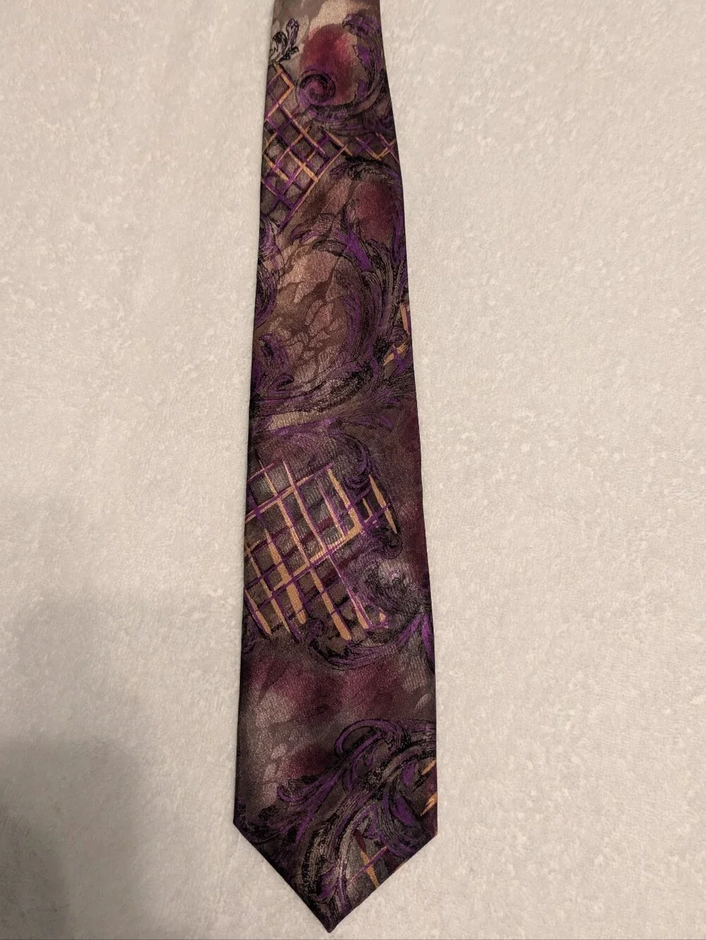 Vintage Purple and Burgundy Baroque Scroll  Men's Tie